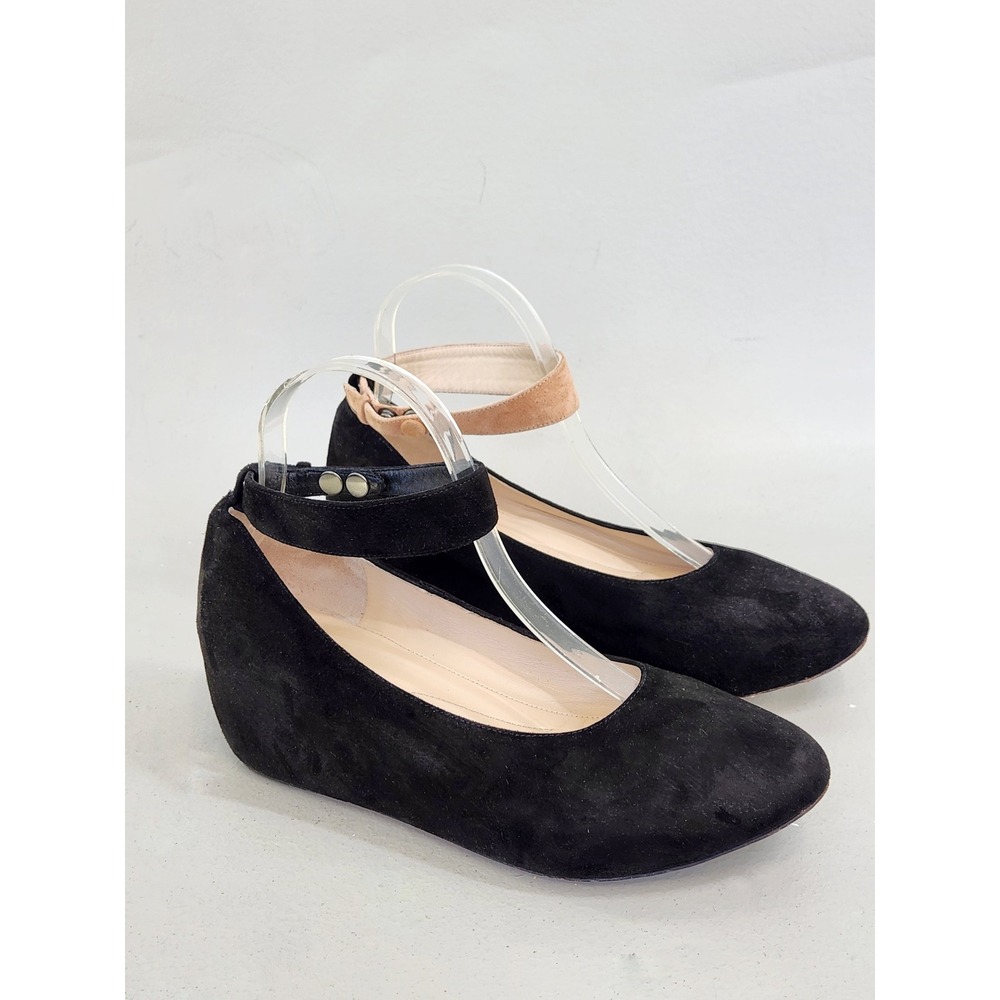 Chloe Suede Wedge Pumps Women EU 40 Black Ankle Strap Round Toe Heels Minimalist
